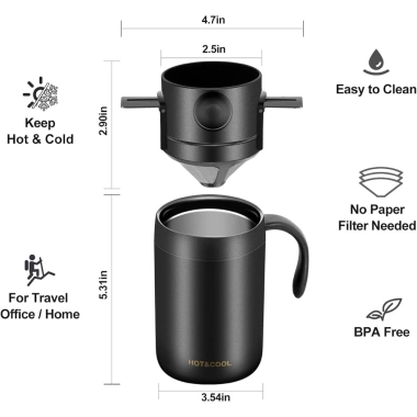 Bộ cốc 2 lớp + phin pha cà phê 2in1 cắm trại - Tặng thìa khuấy - 350.000đ