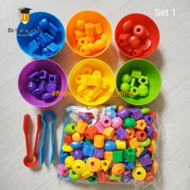 Bộ cốc bát nhựa 6 màu cho bé - rèn vận động tinh, phân biệt màu, chỉ 7.000₫