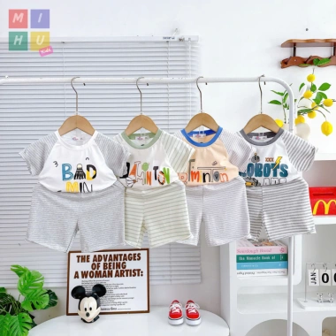 Bộ Cộc Hoạ Tiết Sọc In Hình Dễ Thương Cho Bé – Cotton Cao Cấp, Giá 84.000₫