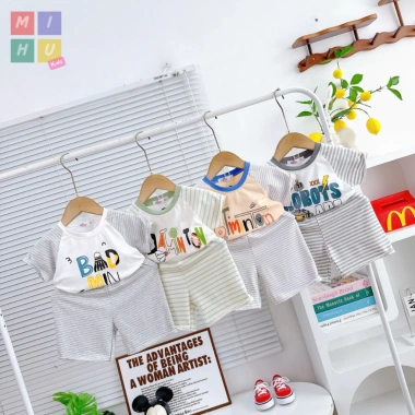 Bộ Cộc Hoạ Tiết Sọc In Hình Dễ Thương Cho Bé – Cotton Cao Cấp, Giá 84.000₫