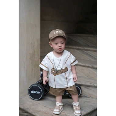 Bộ cộc tay bé trai và cổ trụ Baseball, quần sành điệu, cotton mềm mát hút mồ hôi - Giá chỉ 173.900₫
