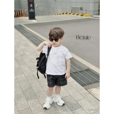 Bộ cộc tay bé trai + vòng cổ họa tiết loang, cotton thoáng mát hè, giảm còn 209k