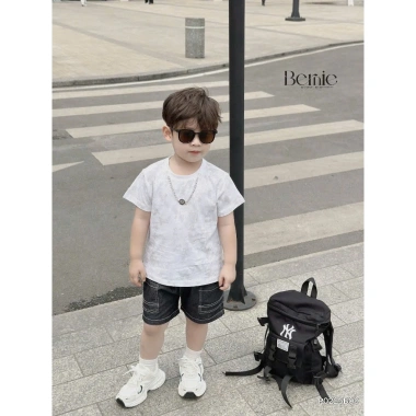 Bộ cộc tay bé trai + vòng cổ họa tiết loang, cotton thoáng mát hè, giảm còn 209k 2