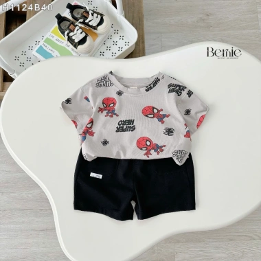 Bộ cộc tay bé trai + vòng cổ họa tiết loang, cotton thoáng mát hè, giảm còn 209k 4