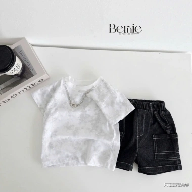 Bộ cộc tay bé trai + vòng cổ họa tiết loang, cotton thoáng mát hè, giảm còn 209k 5