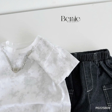 Bộ cộc tay bé trai + vòng cổ họa tiết loang, cotton thoáng mát hè, giảm còn 209k 6