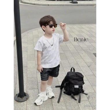 Bộ cộc tay bé trai + vòng cổ họa tiết loang, cotton thoáng mát hè, giảm còn 209k 10
