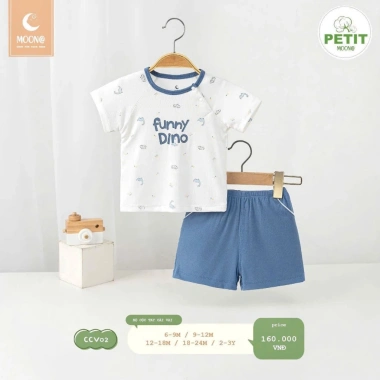 Bộ Cộc Tay Cổ Tròn Moon 6,5-16kg - Cài Vai Mềm Mại, Giá chỉ 160.000₫