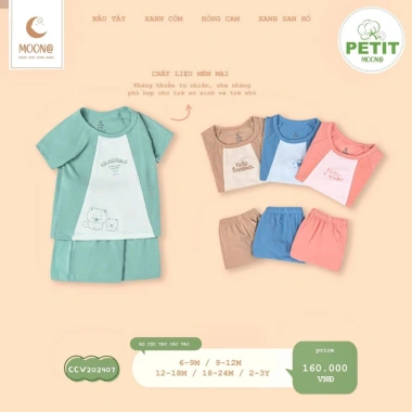 Bộ Cộc Tay Cổ Tròn Moon 6,5-16kg - Cài Vai Mềm Mại, Giá chỉ 160.000₫