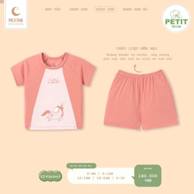 Bộ Cộc Tay Cổ Tròn Moon 6,5-16kg - Cài Vai Mềm Mại, Giá chỉ 160.000₫