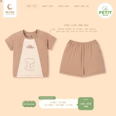 Bộ Cộc Tay Cổ Tròn Moon 6,5-16kg - Cài Vai Mềm Mại, Giá chỉ 160.000₫