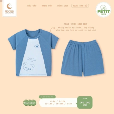 Bộ Cộc Tay Cổ Tròn Moon 6,5-16kg - Cài Vai Mềm Mại, Giá chỉ 160.000₫