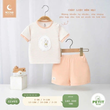 Bộ Cộc Tay Cổ Tròn Moon 6,5-16kg - Cài Vai Mềm Mại, Giá chỉ 160.000₫