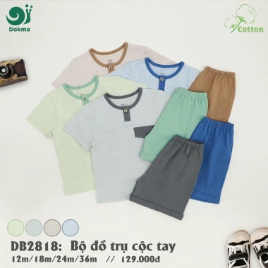 Bộ Cộc Tay Cotton 8-13kg 9-36 tháng cho Bé Dokma Giá ưu đãi 129k