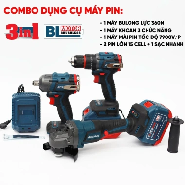 Bộ COMBO 3 Máy Khoan Siết Mài BOSHUN BS-CB3PCS 2PIN 15CELL Lớn Không Chổi Than - Giá ưu đãi 1.799.000 VND 3