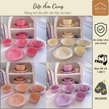 Bộ combo bát đĩa sứ pastel 2-4 người - Dễ thương, phù hợp Bếp Ấm Cúng, chỉ 173k