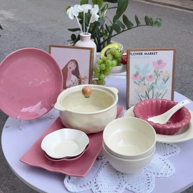 Bộ combo bát đĩa sứ pastel 2-4 người - Dễ thương, phù hợp Bếp Ấm Cúng, chỉ 173k