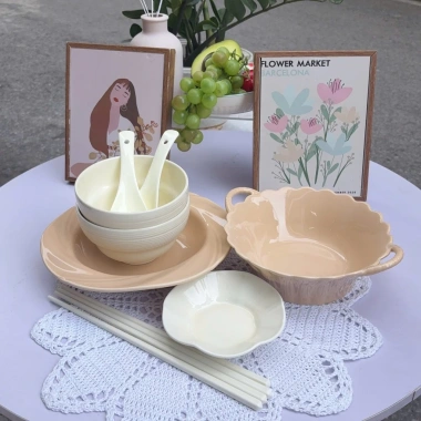 Bộ combo bát đĩa sứ pastel 2-4 người - Dễ thương, phù hợp Bếp Ấm Cúng, chỉ 173k