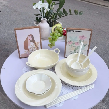 Bộ combo bát đĩa sứ pastel 2-4 người - Dễ thương, phù hợp Bếp Ấm Cúng, chỉ 173k