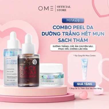 Bộ Combo Peel Da Dưỡng Trắng Cấp Ẩm Phục Hồi và Tái Tạo Da MAKE9 - Giá ưu đãi 648k, không bong tróc