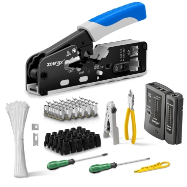 Bộ công cụ mạng ZoeRax RJ45 Cat7 Cat6A – Kiểm tra cáp, máy cắt dây, đầu nối, bốt, tua vít – 340.999₫ 9 Bộ công cụ mạng ZoeRax RJ45 Cat7 Cat6A – Kiểm tra cáp, máy cắt dây, đầu nối, bốt, tua vít – 340.999₫ 9