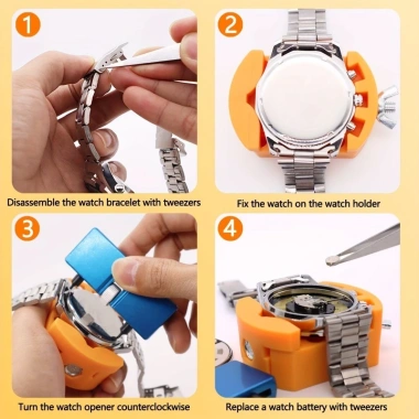 Bộ công cụ thay thế pin đồng hồ 3 chiếc – Dụng cụ tháo lưng, cờ lê, xoay vỏ, mở hộp, giá đỡ, nhíp – Giá chỉ 94.558₫