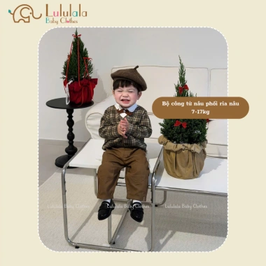 Bộ công tử nâu sang cho bé trai 7-17kg, ria mép lạ mắt, Tết & tiệc - BCT020
