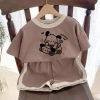 Bộ cotton 2 chiếc cho bé trai, bé gái Quần short tay ngắn hoạt hình, giá ưu đãi 3