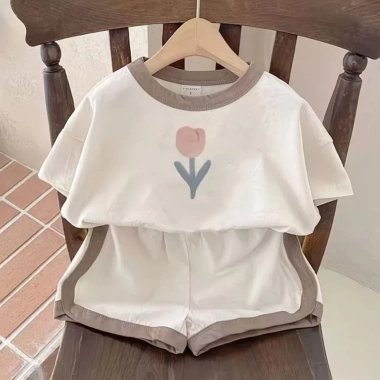 Bộ cotton 2 chiếc cho bé trai, bé gái Quần short tay ngắn hoạt hình, giá ưu đãi 5