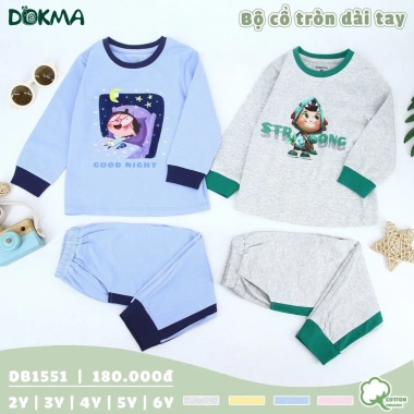 Bộ Cotton Cổ Tròn Dài Tay Dokma Họa Tiết Đáng Yêu Cho Bé 11-22kg - Giá 199.000 VND 5