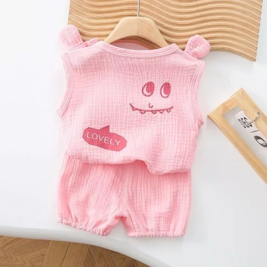 Bộ cotton gạc mùa hè trẻ sơ sinh, áo vest mỏng và quần short thoáng khí, 2 trang phục