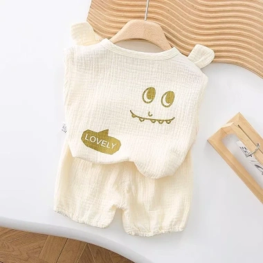 Bộ cotton gạc mùa hè trẻ sơ sinh, áo vest mỏng và quần short thoáng khí, 2 trang phục