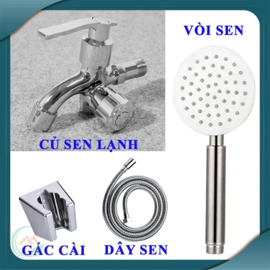 Bộ Củ Sen Hợp Kim Đường Nước Lạnh, Tay Sen Tắm Inox Tròn Mỏng, TS+Dây+Cài, Giá Chỉ 69.000₫