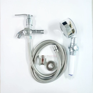 Bộ củ sen hợp kim siêu bền đường nước lạnh + tay sen quạt nhựa trong lõi lọc có nút bật tắt - Giá chỉ 69.000đ