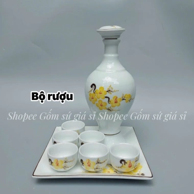 Bộ Cúng Gia Tiên: Bát Đĩa Hoa Mặt Trời, Mai Vàng, Đào Hồng, Men Trắng - Gốm Sứ Giá 590k