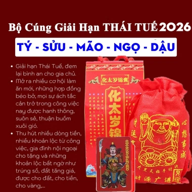 Bộ Cúng Sao Giải Hạn Thái Tuế 2.026 Năm Mới Nhất, Kèm Văn Khấn, Giá Ưu Đãi 13.778₫ 5 Bộ Cúng Sao Giải Hạn Thái Tuế 2.026 Năm Mới Nhất, Kèm Văn Khấn, Giá Ưu Đãi 13.778₫ 5