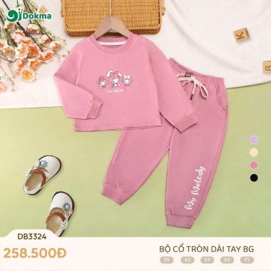 Bộ Da Cá Dài Tay Bé Gái 13-25kg 2-7 tuổi Cổ Tròn Thời Trang Dokma DB2.531 DB2.363 3