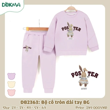 Bộ Da Cá Dài Tay Bé Gái 13-25kg 2-7 tuổi Cổ Tròn Thời Trang Dokma DB2.531 DB2.363 4
