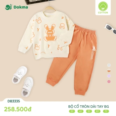 Bộ Da Cá Dài Tay Bé Gái 13-25kg 2-7 tuổi Cổ Tròn Thời Trang Dokma DB2.531 DB2.363 6