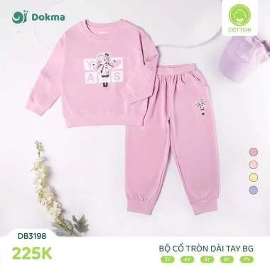 Bộ Da Cá Dài Tay Bé Gái 13-25kg 2-7 tuổi Cổ Tròn Thời Trang Dokma DB2.531 DB2.363 8