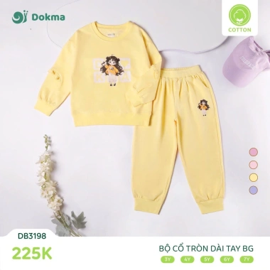Bộ Da Cá Dài Tay Bé Gái 13-25kg 2-7 tuổi Cổ Tròn Thời Trang Dokma DB2.531 DB2.363 9