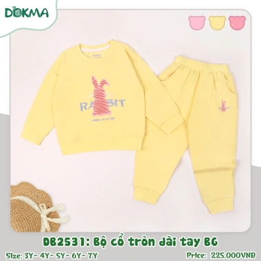 Bộ Da Cá Dài Tay Bé Gái 13-25kg 2-7 tuổi Cổ Tròn Thời Trang Dokma DB2.531 DB2.363 10