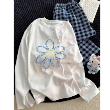 Bộ dài tay nữ MENINA chất xược mặc nhà, áo thun tay dài + quần caro thời trang - siêu mềm, giảm giá chỉ 219.000₫ 9