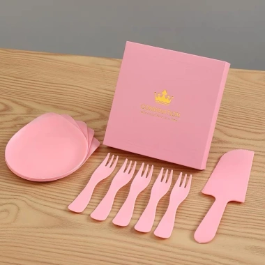 Bộ dao đĩa nĩa nhựa ăn bánh sinh nhật, bánh kem đa màu Giá chỉ 39.000đ 3
