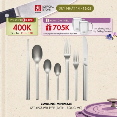 Bộ dao, đũa, muỗng, nĩa, thìa cà phê Zwilling Minimale satin 4pcs - Giá ưu đãi 489.000₫