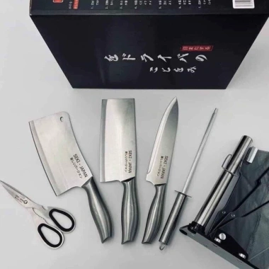 Bộ Dao Kéo 6 Món Nhật Bản Inox Chống Gỉ - Cao Cấp, Đế Đựng Dao, Giá Chỉ 175.000