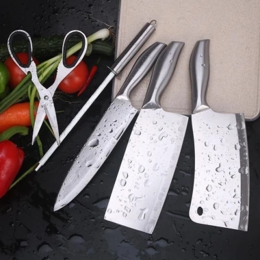 Bộ Dao Kéo 6 Món Nhật Bản Inox Chống Gỉ - Cao Cấp, Đế Đựng Dao, Giá Chỉ 175.000