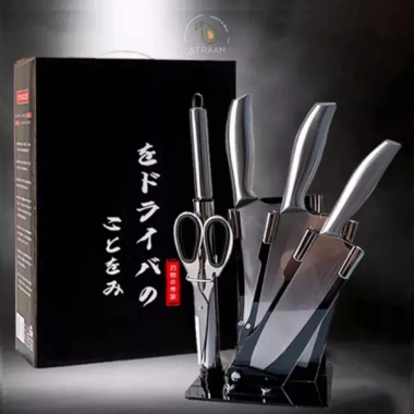 Bộ dao kéo Nhật PTLUXURY 5 món + đế sang trọng – Nhập khẩu, giá ưu đãi 179.000₫