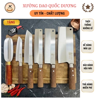 Bộ dao nhà bếp QUỐC DƯƠNG thép Nhật 420HC, cán gỗ mun, chống mối mọt, BH24 - M6