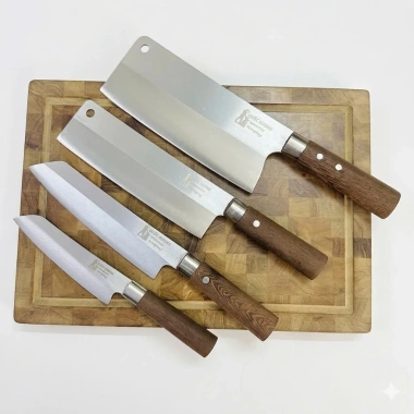 Bộ dao nhà bếp QUỐC DƯƠNG thép Nhật 420HC, cán gỗ mun, chống mối mọt, BH24 - M6